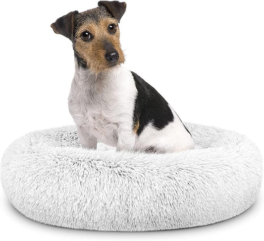 The Dog’s Bed Sound Sleep Donut Dog Bed, Medium Ice White Fur Calming Nest Bed, Veterinary Approved