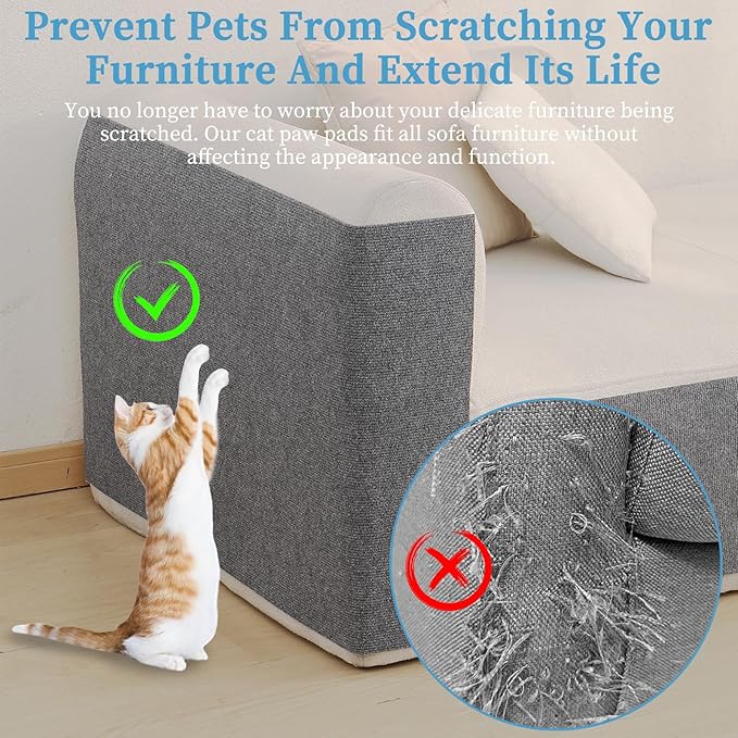 78.7"x15.8" Cat Furniture Protector - Trimmable Self Adhesive DIY Climb Cat Scratch Mat for Cat Tree Shelves and Post, Cat Scratch Pad Furniture Protectors from Cats Scratching