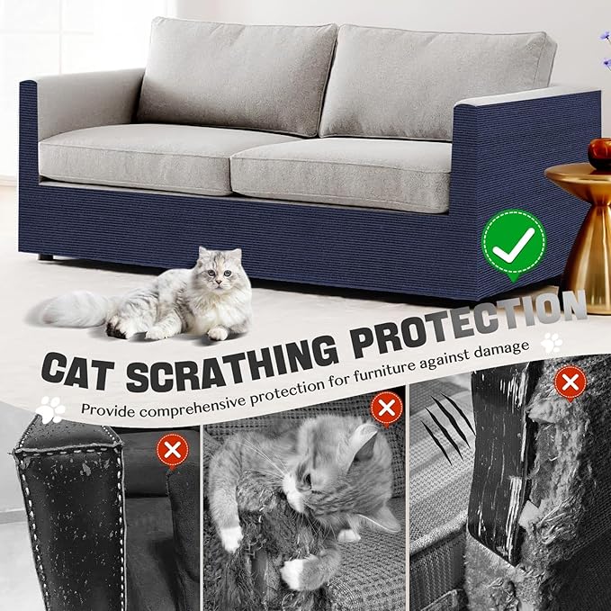 Cat Scratch Couch Protector 78.7"x15.8" – Self-Adhesive Furniture Protector from Cat Scratching, DIY Couch & Wall Shield, Trimmable Anti Scratch Mat for Indoor Sofa Bed Carpet,Navy