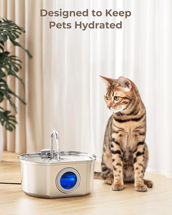 Official 8 Pack Cat Water Fountain Replacement Filters & Pre-Filter Sponges for 108oz/3.2 Stainless Steel Pet Water Fountain