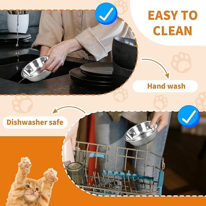 6 pcs Stainless Steel Cat Bowls for Indoor Cats, 5.5" Small Dog Water Bowl, 12 Oz Metal Cat Food Bowl Shallow Pet Bowls, Easy to Clean Dog Dishes for Food and Water (6Pcs)