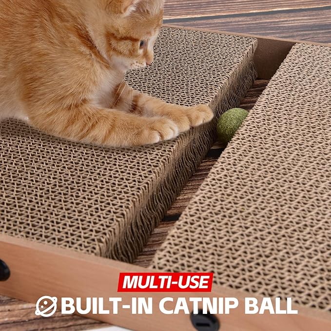 AUSCAT Cardboard Cat Scratcher, Vertical Cat Scratchers for Indoor Cats, 27.2 Inch L-Shape Cat Scratch Pad with Two Build-in Toy Balls