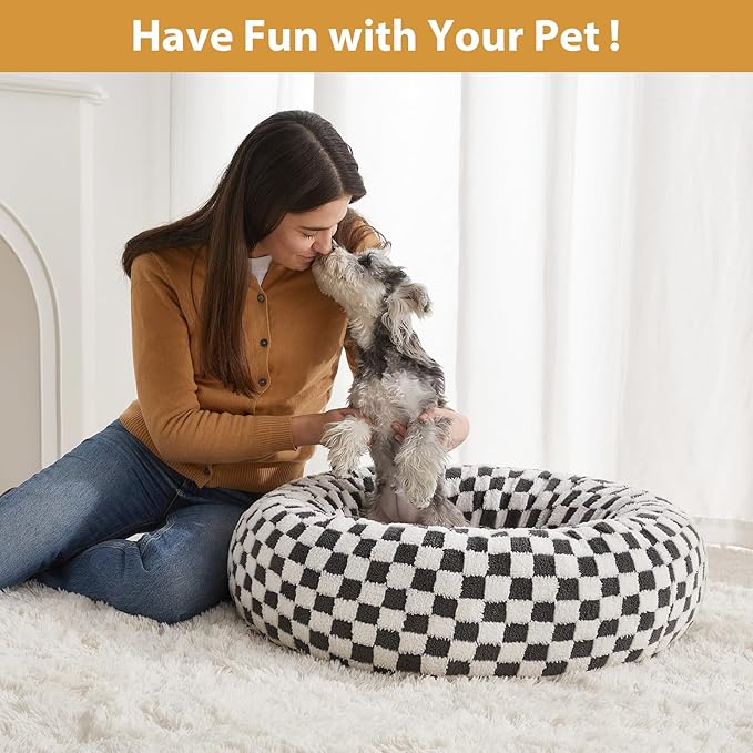 BFPETHOME Donut Dog Bed for Small Dogs, Round Cat Beds for Indoor Cats, Calming Pet Bed for Puppy and Kitty with Non-Slip Bottom, Cute Fancy Dog Bed Machine Washable Puppy Bed