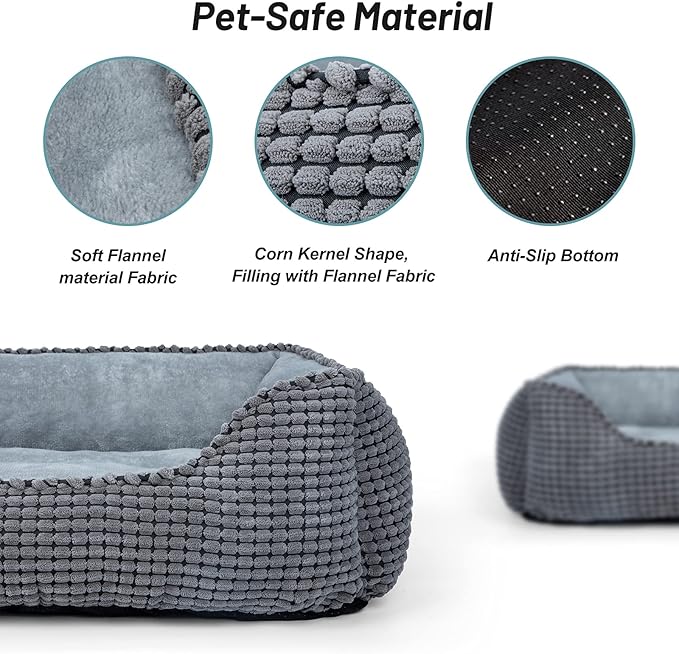 MIXJOY Dog Bed for Large Medium Small Dogs, Rectangle Washable Sleeping Puppy Bed, Orthopedic Pet Sofa Bed, Soft Calming Cat Beds for Indoor Cats, Anti-Slip Bottom with Multiple Size (30-Large, Grey)