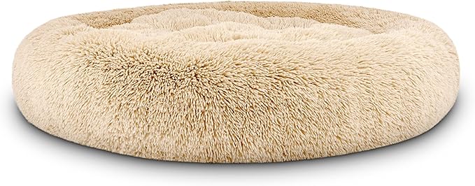 The Dog’s Bed Sound Sleep Donut Dog Bed, XL Beige Fur Calming Nest Bed Removable Cover, Veterinary Approved