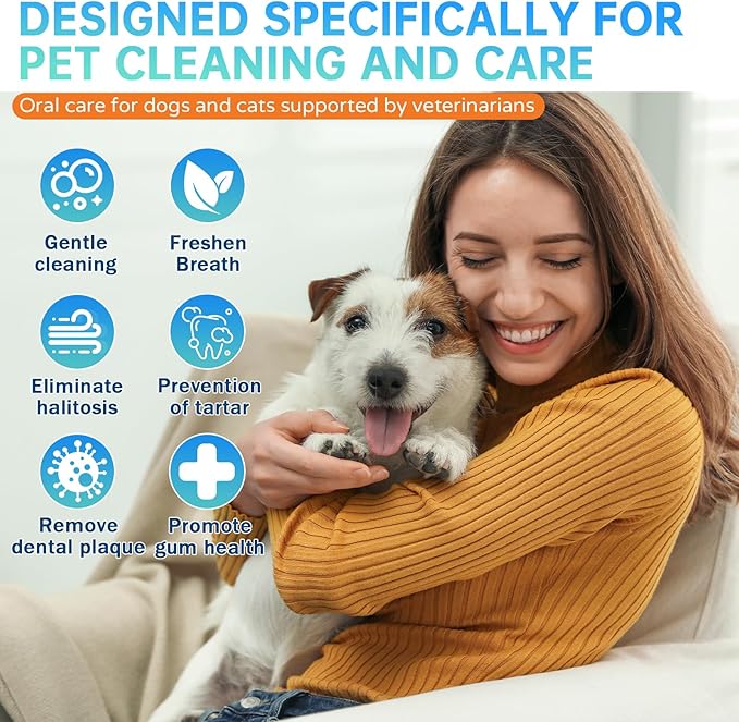 PET Teeth Cleaning Wipes for Dogs & Cats,Gentle Pet Dental Care Wipes with Massaging Micro-Brushing Beads, Remove Bad Breath & Plaque.Dog Toothbrush & Tooth Brushing Kit-Unscented
