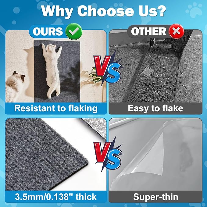 23.6x15.8 Cat Wall Scratcher Mat with Nano Tape,Anti Cats Scratch Furniture Couch Carpet Corner Protector for Indoor,Trimmable Cat Scratching Pad Board Sofa Replacement