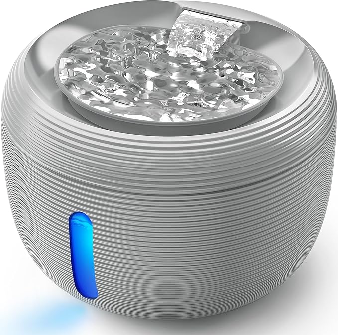 Kastty 3.5L/118 oz Quiet Cat Water Fountain, Large Capacity Pet Water Fountain for Cats Indoor Water Level LED Light Multi-Filtration, Automatic Cat Fountains for Drinking Easy Cleaning FS77(Grey)