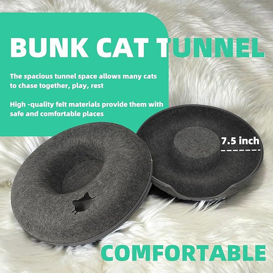 Donut Cat Tunnel Bed Peekaboo Cat Cave for Large Cats Up to 30 Lbs, Kitty Interactive Playing Tent House for Multiple Cats,Detachable,Scratch Resistant (Deep Gray, Large - 24 Inch Diameter)