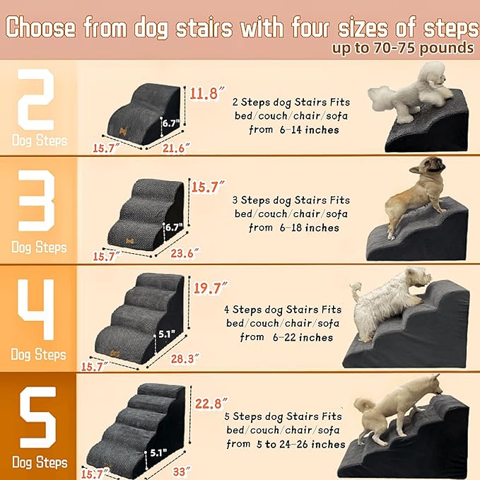 Dog Stairs to high beds, 3-step dog stairs for dogs to get on bed couch high 16"-20 inch, dog pet stairs for small large dogs cats climbing to bed, Non-Slip balanced doggy Grey (23.7*15.8*15.8 IN 33D)