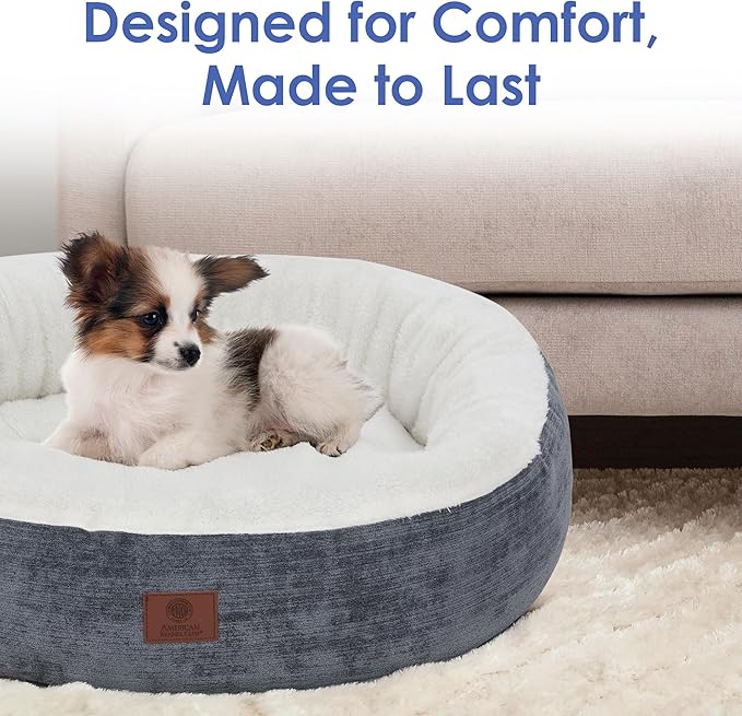 AMERICAN KENNEL CLUB 23" Mason Fabric Round Pet Bed - Stylish Washable Dog Bed with Non-Slip Bottom, Plush Sleeping Surface - for Cats, Small Breeds
