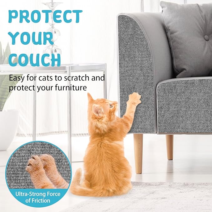 Climbing Cat Scratcher Mat Trimmable Cat Scratching Post Carpet 118’’x15.8’’ Self Adhesive Carpet Mat Pad Replacement for Cat Tree Shelves Post Couch Wall Furniture Steps DIY Protector (Light Gray)