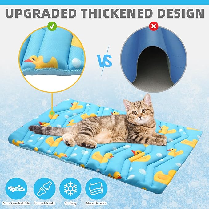 KOOLTAIL Dog Cooling Mat, Upgraded Two Sided Cooling Pad for Dogs Cats Puppy, Soft Pet Sleeping Blanket Keep Cool in Summer with Cute Duck Pattern, Washable Waterproof for Crate Sofa Bed, Blue M