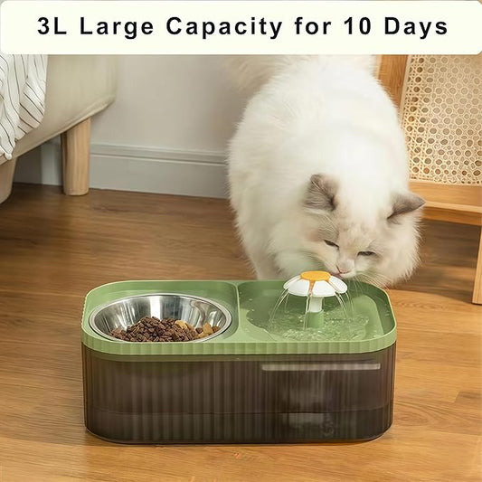 Marchul Cat Water Fountain and Stainless Steel Food Bowl, 100oz/3L Super Quiet Automatic Pet Water Dispenser with Smart Pump and 3 Replacement Filters for Cats and Small Dogs, Green