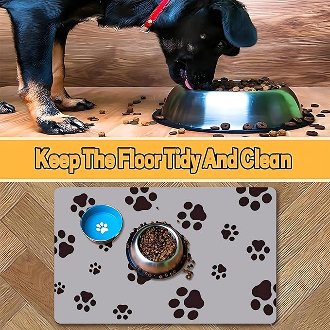 18×30in Pet Feeding Mat Dog Cat Food Mat for Floors Waterproof Food and Water Bowl Mats for Indoor Absorbent Non-Slip Dog Food Mat Quick Dry Pet Food Mats Light Gray