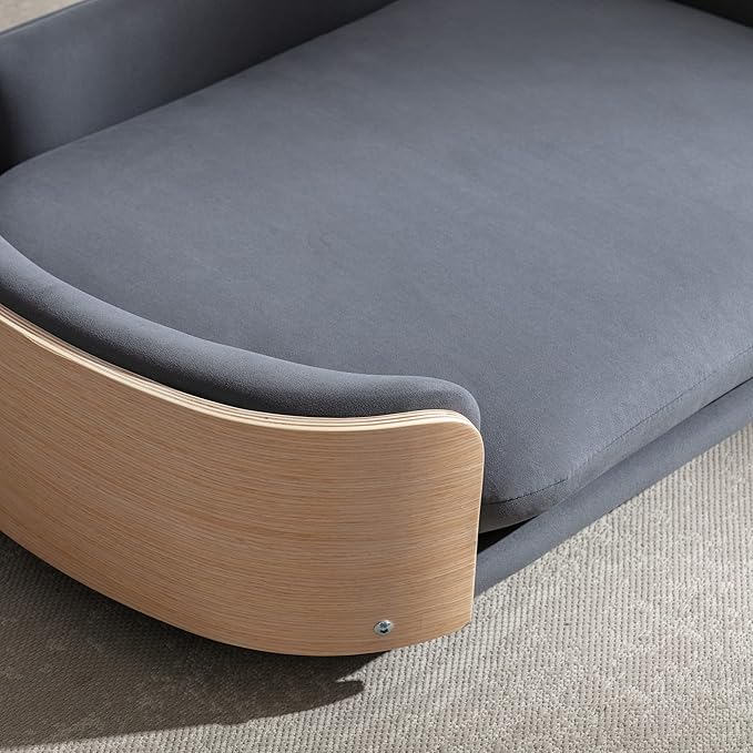 HomSof 38.58" Scandinavian Style Elevated Dog Cat Bed Pet Sofa with Solid Wood Legs and Bent Wood Back with Velvet Cushion,Large Sizeļ¼Dark Grey