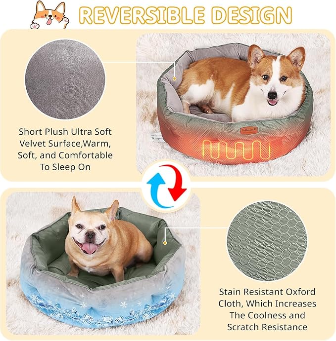 Dual-Sided Dog Beds for Medium & Small Dogs - Round Cat Beds for Indoor Cats, Washable Pet Bed for Puppy and Kitten with Slip-Resistant Bottom (Grey, 20" L x 20" W x 6" Th)