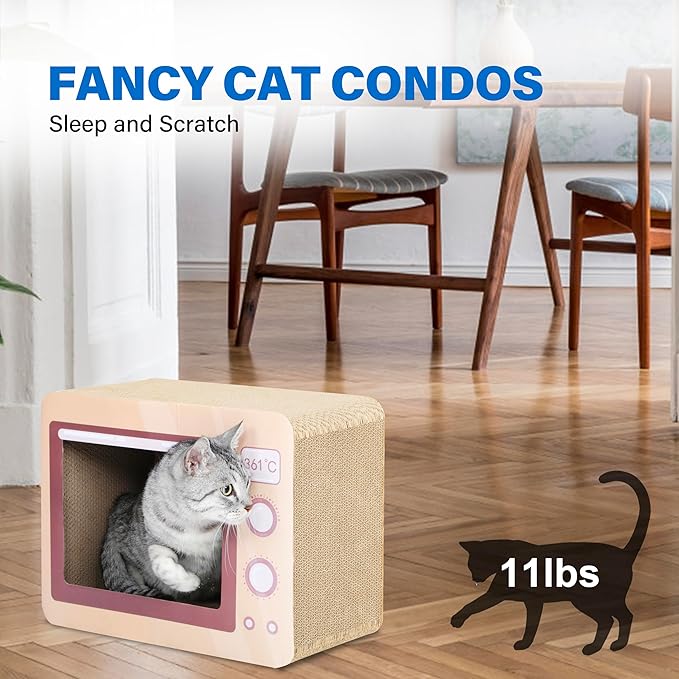 FluffyDream Oven Cat Scratcher Board - Durable Lounge Bed for Cats - Indoor Scratch Pad & Play House - Corrugated Toy for Cat Birthday - 17.3L*13.4W*9.1H