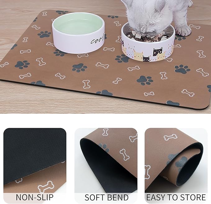 Pet Cat Dog Food Mat Non Slip Mat for Dog Water Bowl Mat Quick Dry Absorbent Cat Feeding Mat, 24 * 16.9 in, Dark Grey