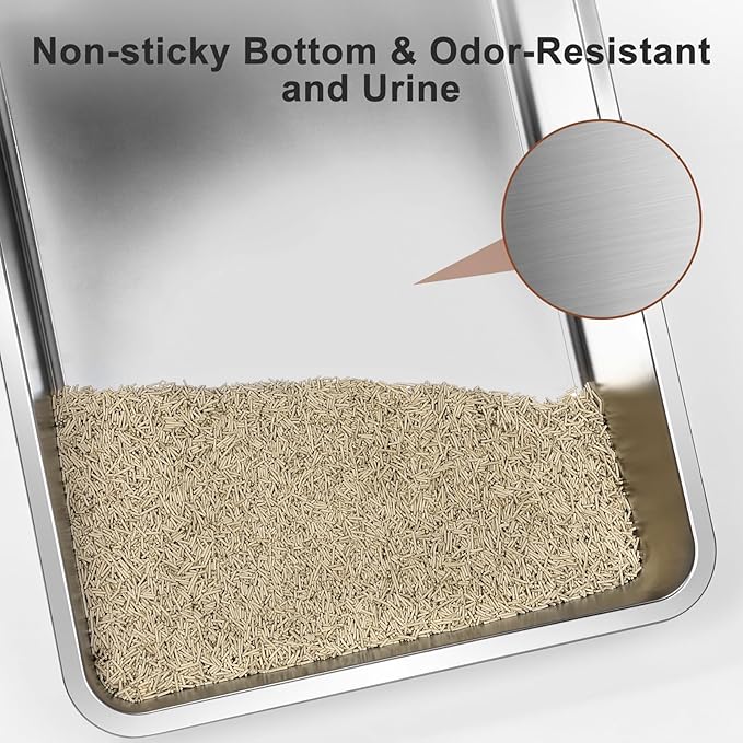 Extra Large Enclosed Stainless Steel Cat Litter Box with Lid - XXXL Giant Metal Enclosed High Sides Litter Boxes for Multi-Cat Households and Overweight Cats - Black