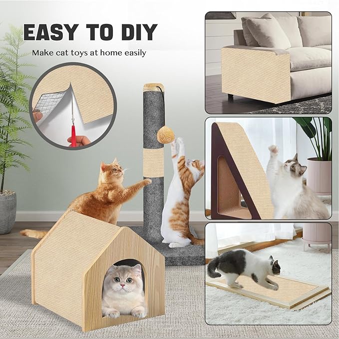 118"x15.8" Cat Scratch Couch Furniture Protector, Adhesive Cat Scratch Pad Deterrent for Furniture, DIY Climbing Cat Scratcher Couch Protector from Cat Claws Scratching Mat for Indoor Sofa (Khaki)