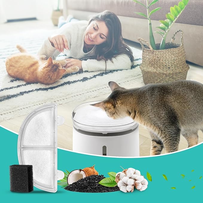 9 Pack Pet Fountain Replacement Filters for Wireless Pumps Cat Water Fountain Dog Water Dispenser WF20/CF20, Triple Filtration System Replacement Filters