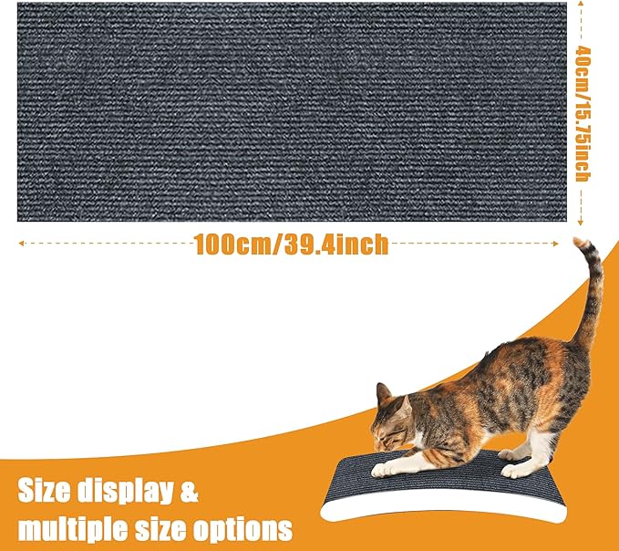 cat Scratching mat Self-Adhesive, Trimmable Furniture Protector for Couch, Sofa, Wall & Cat Trees - Durable Scratch Pad with Nano Tape, DIY Climbing Carpet for Indoor Cats (Dark Grey, 39.3"x15.8")