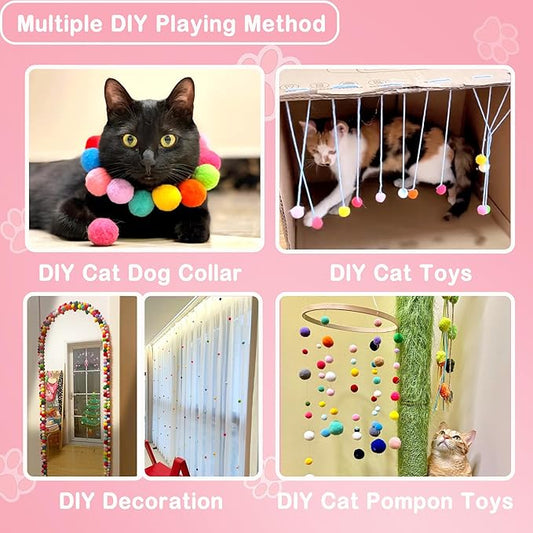 Soft Pom Pom Cat Toys - Plush Interactive Balls for Kittens & Indoor Cats, DIY Craft Decorations - Multi-Purpose Play, Training & Sensory Enrichment (1.2" 50pcs + 1.6" 30pcs)