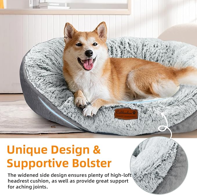 Dog Beds for Small Dogs - Round Cat Beds for Indoor Cats, Washable Pet Bed for Puppy and Kitten with Slip-Resistant Bottom (Light Grey, 20.0" L x 19.0" W x 6.0" Th)