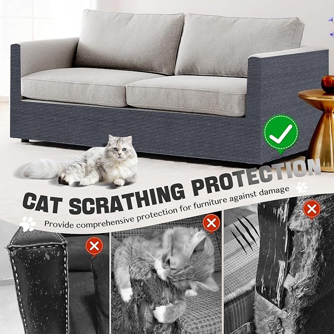 Cat Wall Scratcher Mat, Anti Cats Scratch Furniture Couch Carpet Corner Protector for Indoor, Trimmable Cat Scratching Pad Board Sofa Replacement Deterrent from Cat Claws (Darkgrey,39.3x15.8In)