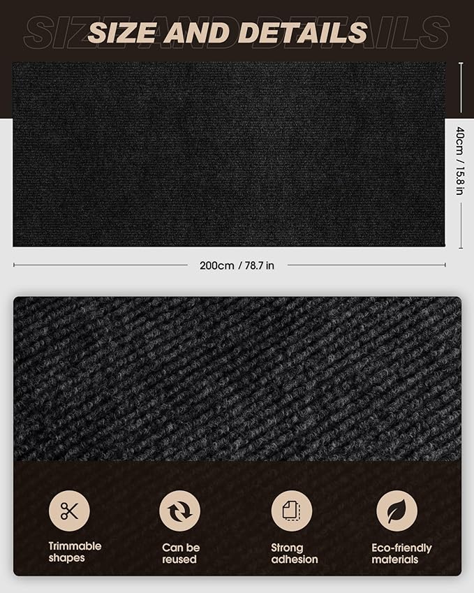 Cat Scratch Mat,Trimmable Self-Adhesive Carpet,DIY Climb Cat Scratcher for Cat Couch Furniture or Wall Protector,Covering Cat Tower,and Replacement Pads (Black)