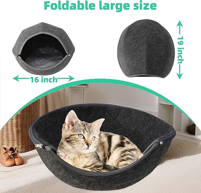Donut Cat Tunnel Bed Peekaboo Cat Cave for Large Cats Up to 30 Lbs, Kitty Interactive Playing Tent House for Multiple Cats,Detachable,Scratch Resistant (2 in 1 Black, Medium - 20 Inch Diameter)