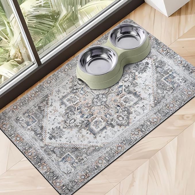 Dog Food Mats for Floors Absorbent, Pet Cat Food Mat - Non Slip Dog Bowl Mats for Food and Water, Eco-Friendly Boho Dog Placemats Feeding Mat Pet Supplies