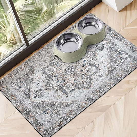 Dog Food Mats for Floors Absorbent, Pet Cat Food Mat - Non Slip Dog Bowl Mats for Food and Water, Eco-Friendly Boho Dog Placemats Feeding Mat Pet Supplies