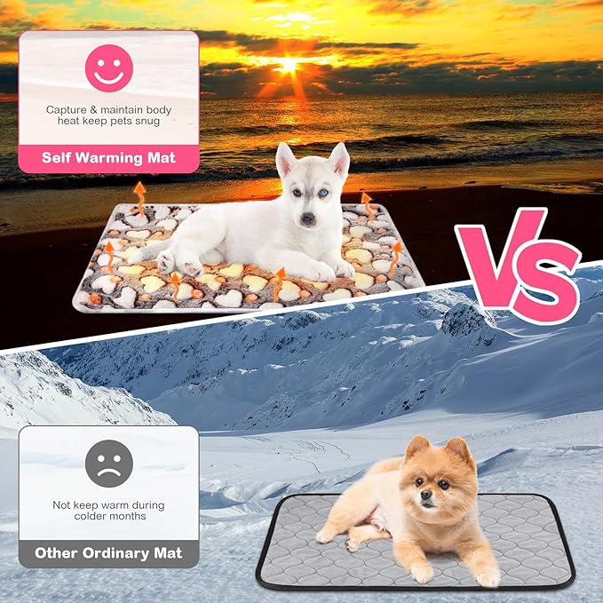 4 Pack Self Heating Cat Bed Cat Self Warming Pad with Removable Cover Extra Warm Thermal Pet Pad Washable Pet Crate Mat Anti Slip Kennel for Indoor Outdoor Pets(Heart,16 x 20 Inches)