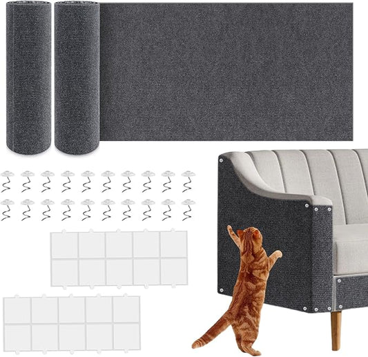 2PCS Cat Scratch Furniture Protector Mat DIY Self-Adhesive,39.3”X 15.8”,Includes Nano Adhesive and Fixing Nails (Gray),for Sofa, Walls, Floors,Cat Tree,Door, Durable & Pet-Friendly