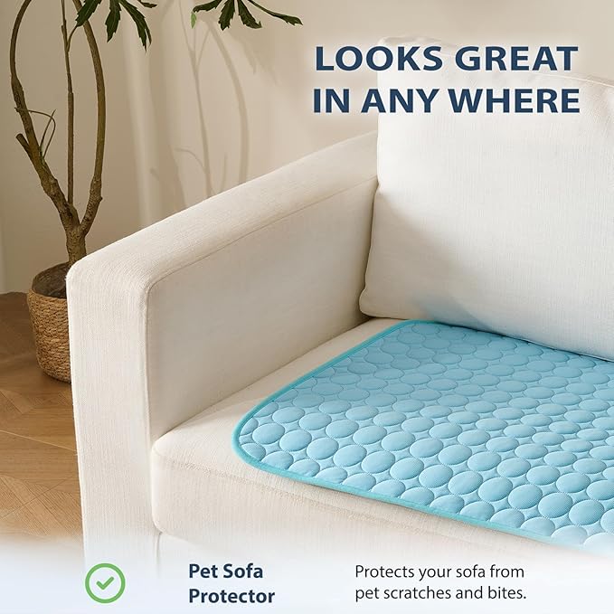 MICROCOSMOS Summer Cooling Mat & Sleeping Pad- Water Absorption Top, Materials Safe, Easy Carry, EZ Clean. Keep Cooling for Pets, Kids and Adults.(Blue, 40" x 28")