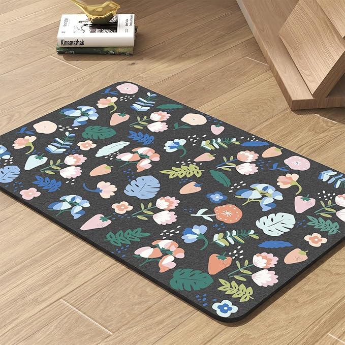 Pet Feeding Mat-Absorbent Dog Mat for Food and Water Bowl-No Stains Quick Dry Water Dispenser Mat-Dog Accessories Pet Supplies-Bowl for Messy Drinkers(DARKFLOWERS,23"x34"