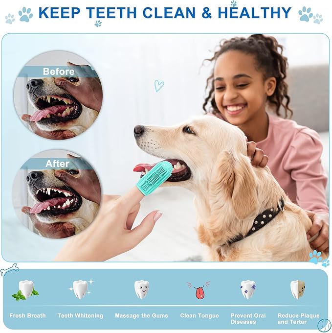Dog Toothbrush Dog Tooth Brushing Kit Dog Finger Toothbrush for Dog Teeth Cleaning&Dog Dental Care (8-Pack, Blue Green Pink Purple)