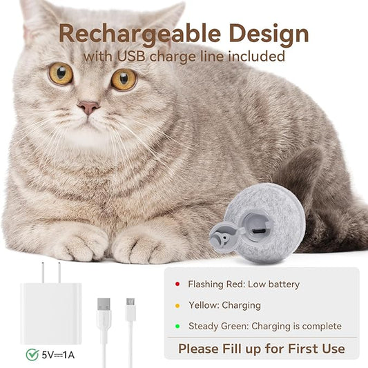 Cheerble Interactive Cat Toys for Indoor Cats, Automatic Cat Ball Toy for Bored Indoor Cats, Electric Kitten Toys with Light, Moving Stimulating Cat Toys,Grey