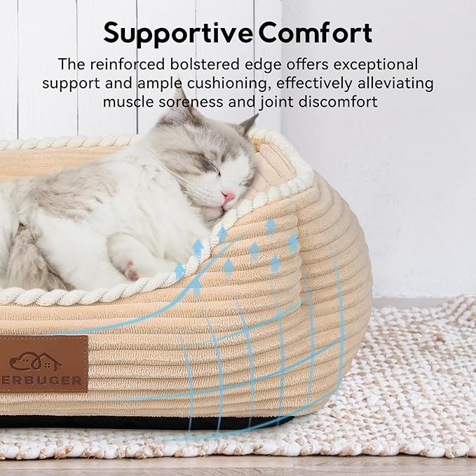 Rectangle Cat Dog Bed for Large Medium Small Pets Indoor Outdoor Machine Washable Sleeping Sofa Non-Slip Bottom Soft Puppy Bed Durable Orthopedic Calming Pet Cuddler (Small, Coffee)