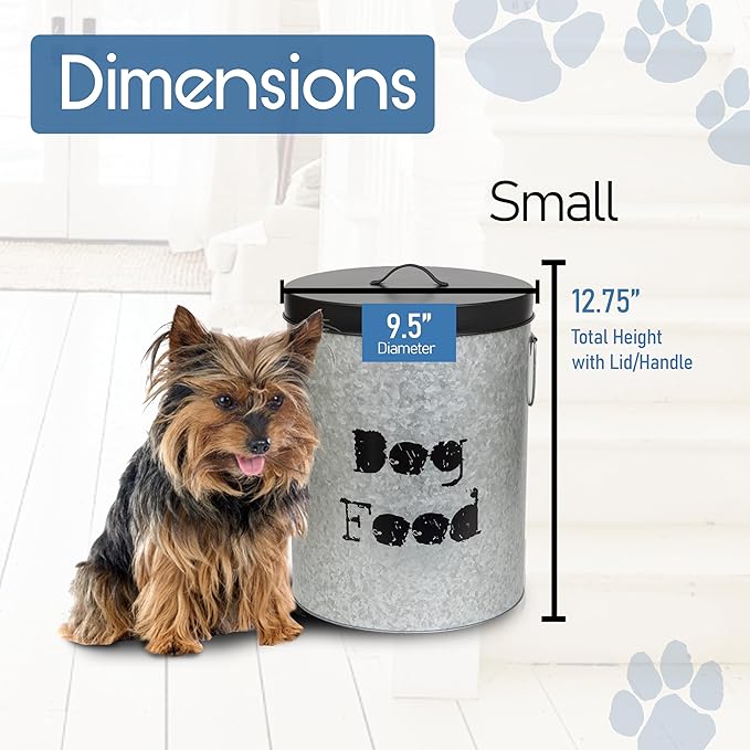 Small Dog 20lb Pet Food Storage Canister Dog Bin with Scoop – Durable & Airtight for Freshnesss, Minimalist Design & Recyclable, Small Metal Container for Kitchen Countertop