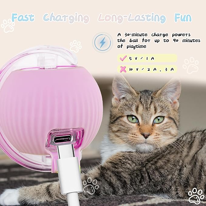 Automatic Rollie Cat Chase Ball Toy - Smart Interactive Pet Toy with 360° Rotating Motion, Rechargeable & Auto-Rolling Electric Ball for Indoor Cats/Dogs - Boredom Relief, Exercise (Red)