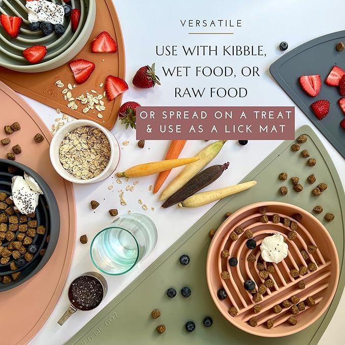 The Slowdown Bowl Silicone Slow Feeder for Cats & Dogs, Slow Eating Mealtime Solution with Modern Lick Mat Design, Reduces Gulping, Fits 1 Cup 6” Across x 1.25” Tall, Small-Sage