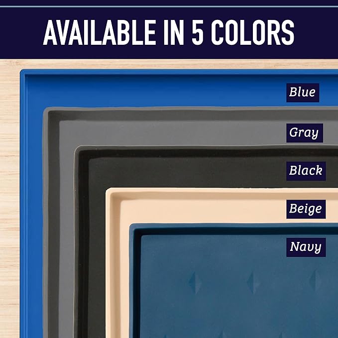 Leash Boss Dog Food Mat for Food and Water Bowls, Waterproof Silicone Pet Feeding Mat for Floors, Extra Tall Raised Edges, Cat and Dog Placemat for Floors, Dishwasher Safe (Medium: 20"x13" - Navy)