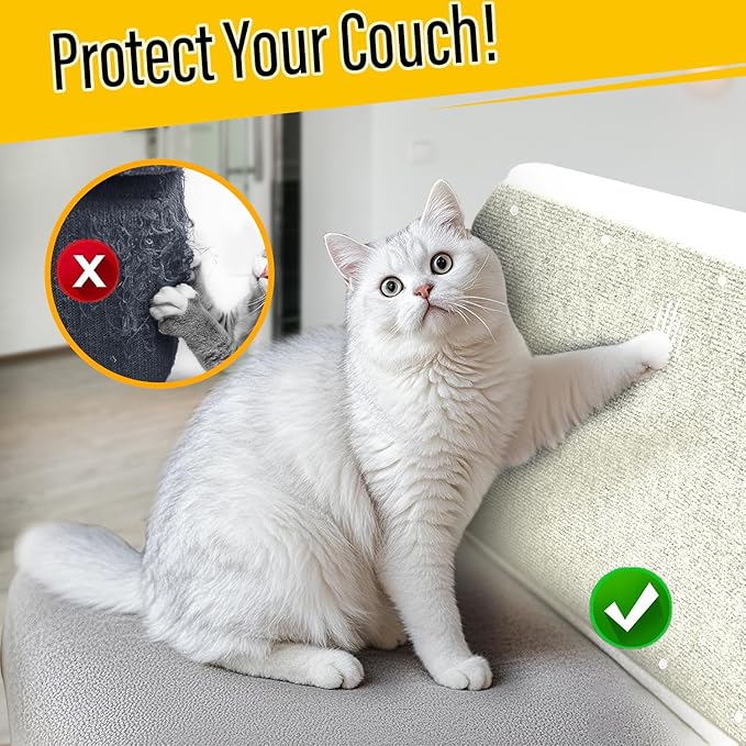 Cat Scratch Couch Furniture Protector, Adhesive Cat Scratch Pad Deterrent for Furniture, DIY Climbing Scratcher for Indoor Cats (Off White, 78.7x15.8 in)