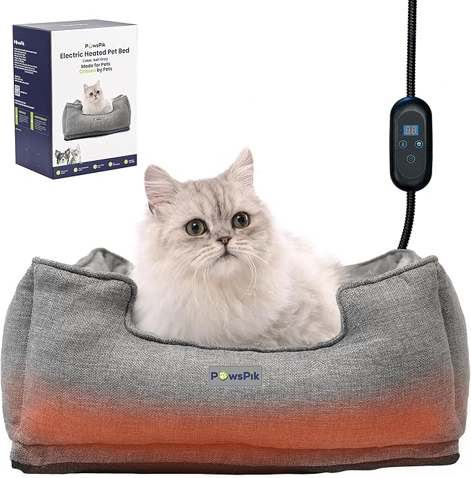 Heated Cat Bed, Heated Dog Bed for Pets Indoor, Electric Pet Bed Warmer for Cats and Dogs (Ash Gray)