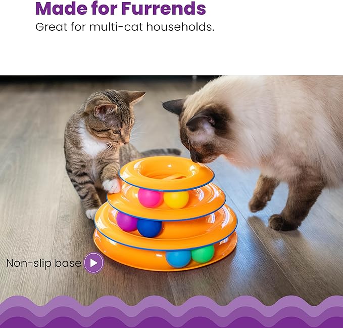 Catstages Tower of Tracks 3-Level Cat Track Toy with 6 Balls, Interactive Toy for Indoor Cats, Orange