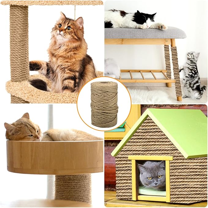 AccEncyc Jute Cat Scratch Post Rope 1/6" mm Diameter 328 FT Natural Hemp Cat Tower Repair Rope