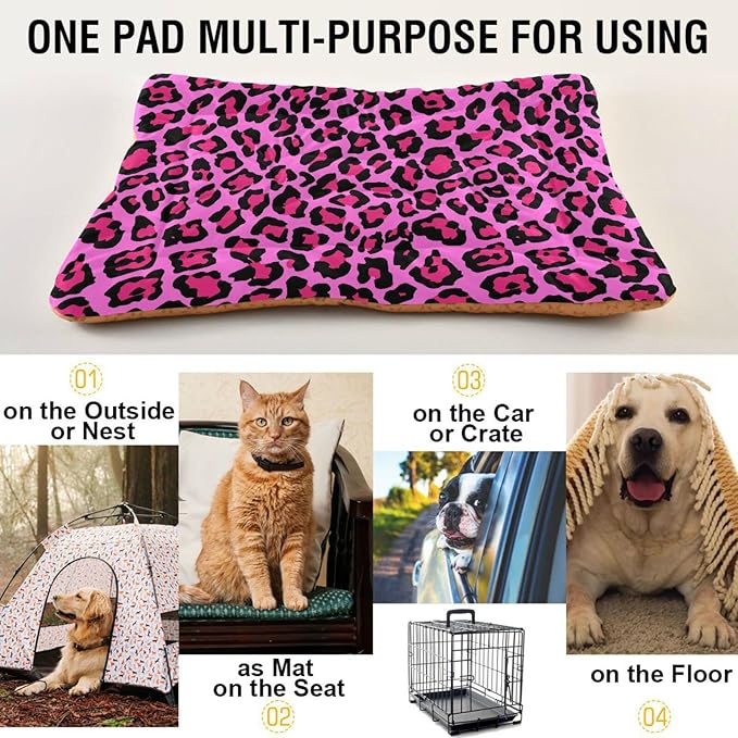 Pet Bed Pink Leopard Print Dog Bed Mat Absorbing Non Slip Pad Pet Sleeping Mat for Small, Medium, and Large Dogs Puppy Cat 36 in x 24 in